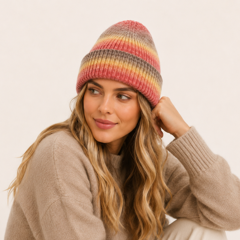 Simple Series Casual Stripe Mixed Color Gradient Color Polyester Beanie h5 Picture4