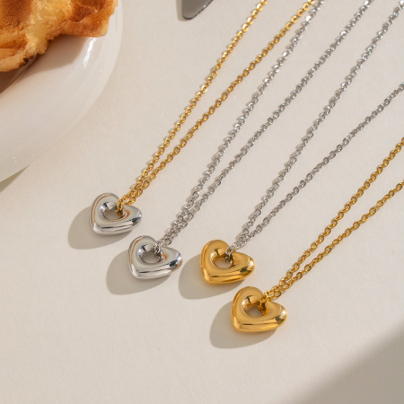 Simple Heart Shape Stainless Steel Waterproof Gold Color Women's Pendant Necklaces