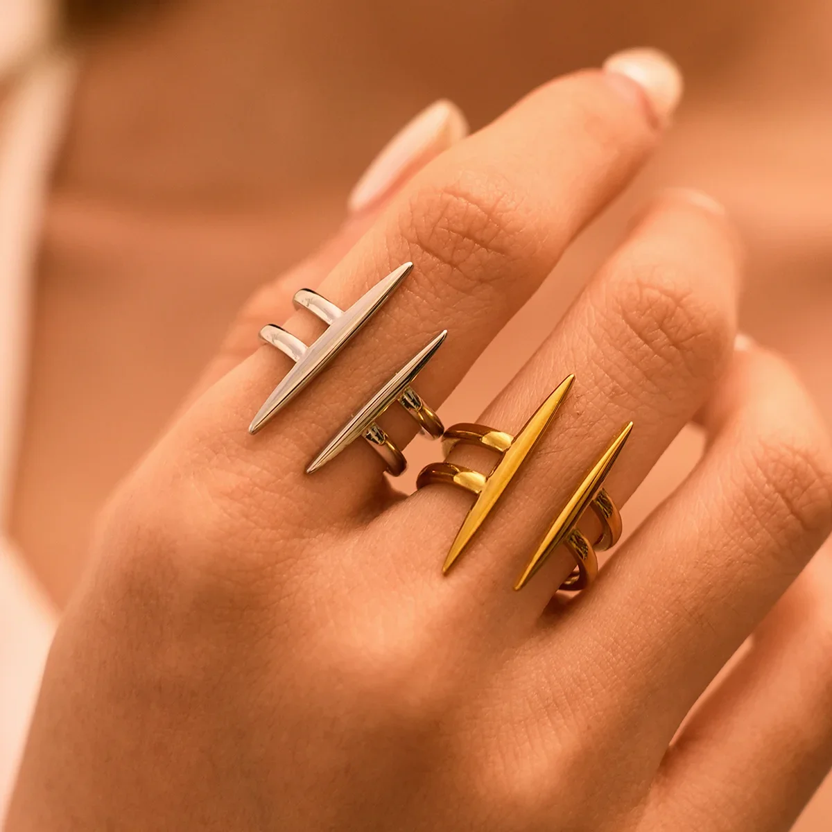 Simple Series Daily Irregular Shape Stainless Steel Waterproof   Gold Color Women‘s Statement Rings