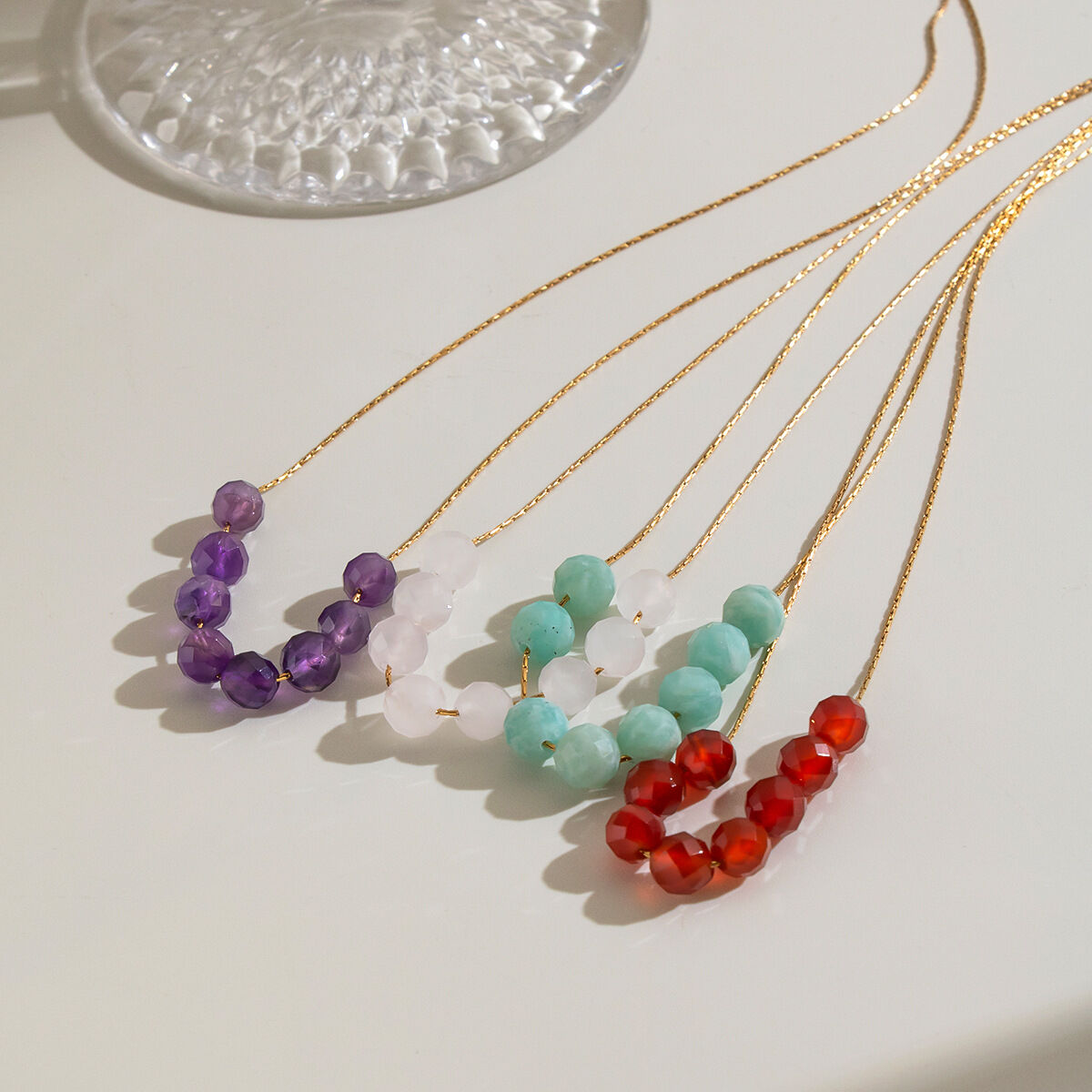 Natural Stone Beads Stainless Steel Waterproof Gold Color Women's Beaded Necklaces