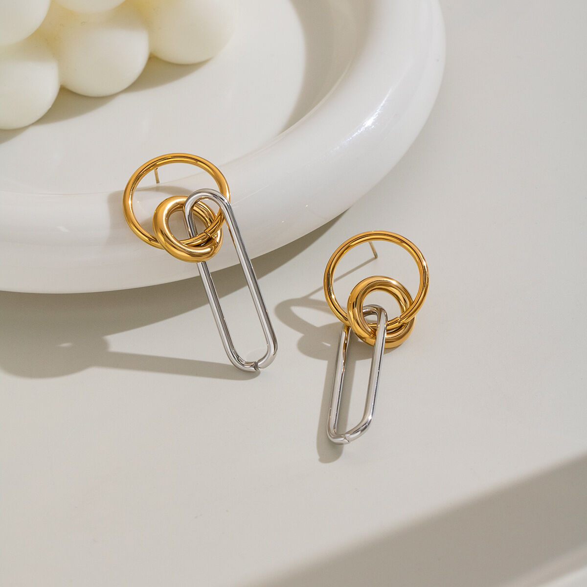 Geometric Shape Stainless Steel Waterproof Gold Color Women's Drop Earrings