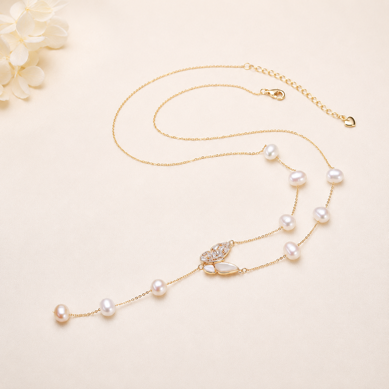 Simple Series Elegant Beads Butterfly Freshwater Pearls Platinum Plating Women's Pearl Necklace h5 