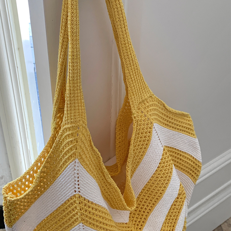 Casual Style Woven Stripe Hollowed-Out Mixed Color Woven Polyester Women's Round Bag Shoulder Bags Picture7