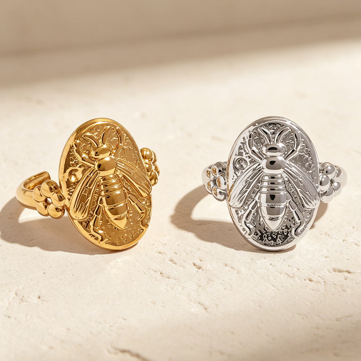 Simple Series Daily Bee Stainless Steel Waterproof   Gold Color  Women‘s Statement Rings Picture2