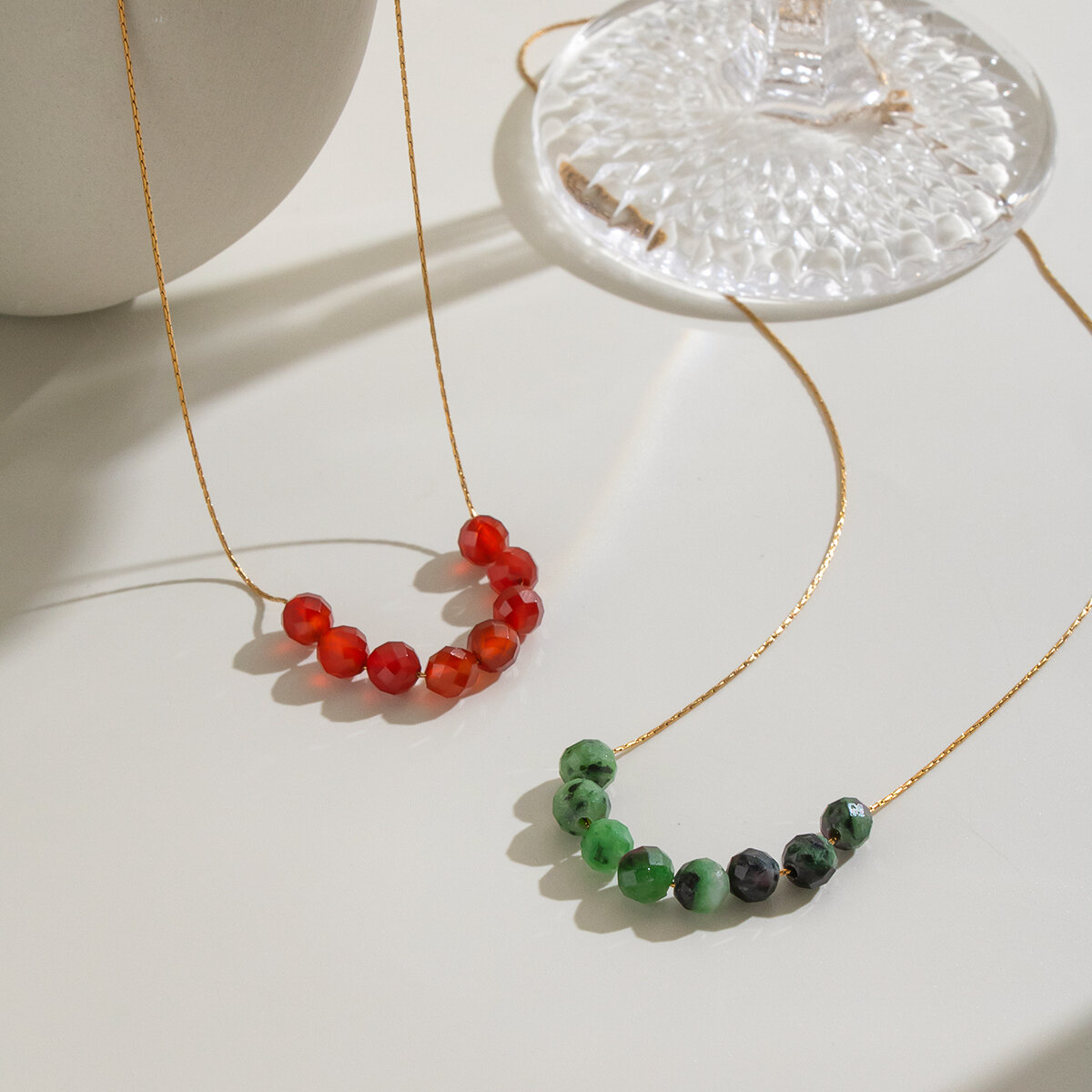Perlenketten Aus Naturstein, Edelstahl, Wasserdicht, Goldfarben h5 Bild5