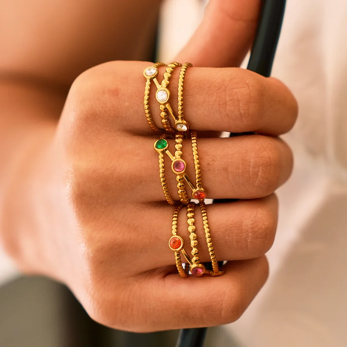 Simple Series Daily Irregular Shape Hollowed-Out Stainless Steel Waterproof   Gold Color Women‘s Statement Rings