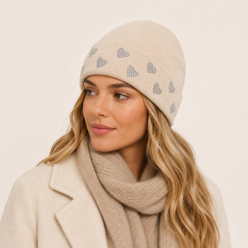 Simple Series Sweet Heart Solid Color Polyester Rhinestone Beanie h5 Picture2