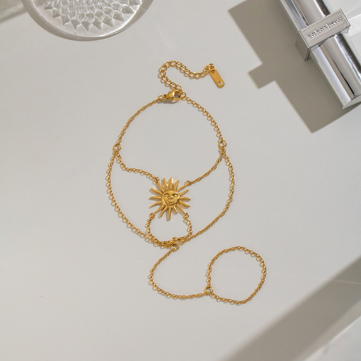 Sun Shape Stainless Steel Waterproof Gold Color Women's Hand Chain