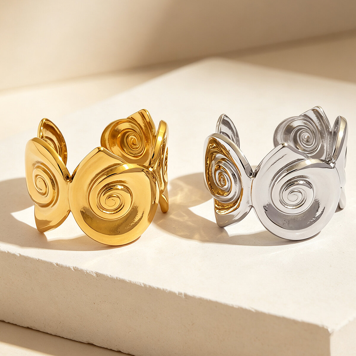 Simple Series Daily Shell Stainless Steel Waterproof   Gold Color  Women‘s Statement Rings h5 Picture4