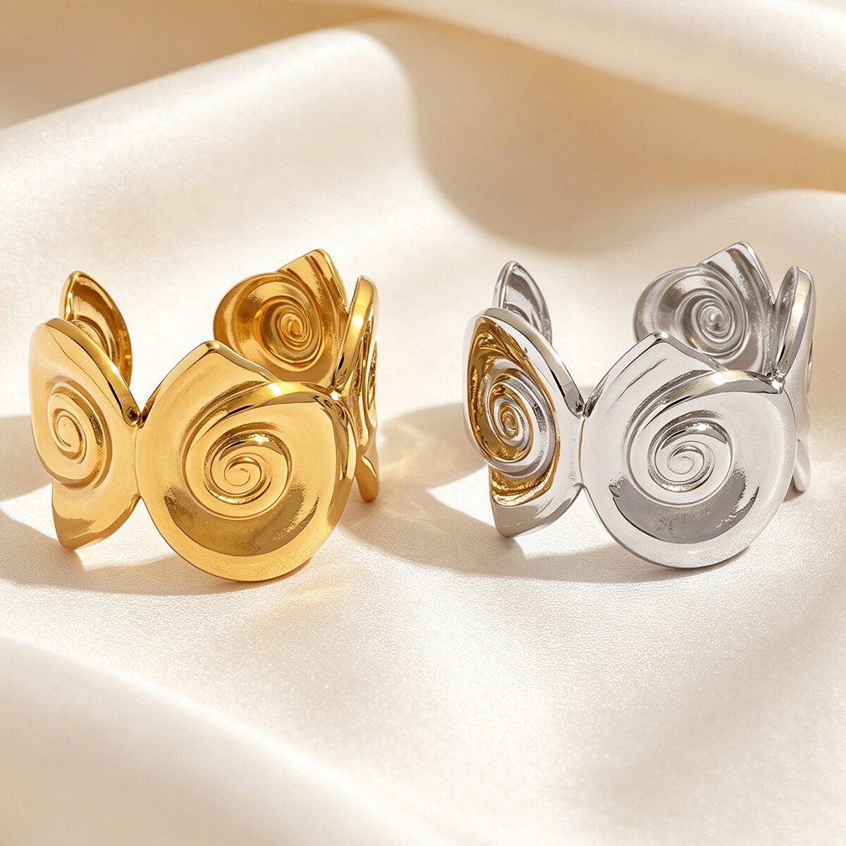 Simple Series Daily Shell Stainless Steel Waterproof   Gold Color  Women‘s Statement Rings Picture6