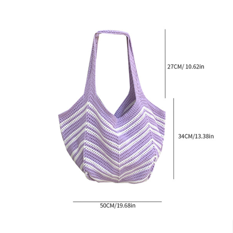Casual Style Woven Solid Color Stripe Hollowed-Out Woven Polyester Women's Round Bag Shoulder Bags Picture6