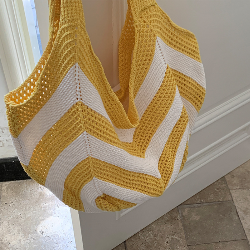 Casual Style Woven Stripe Hollowed-Out Mixed Color Woven Polyester Women's Round Bag Shoulder Bags Picture6