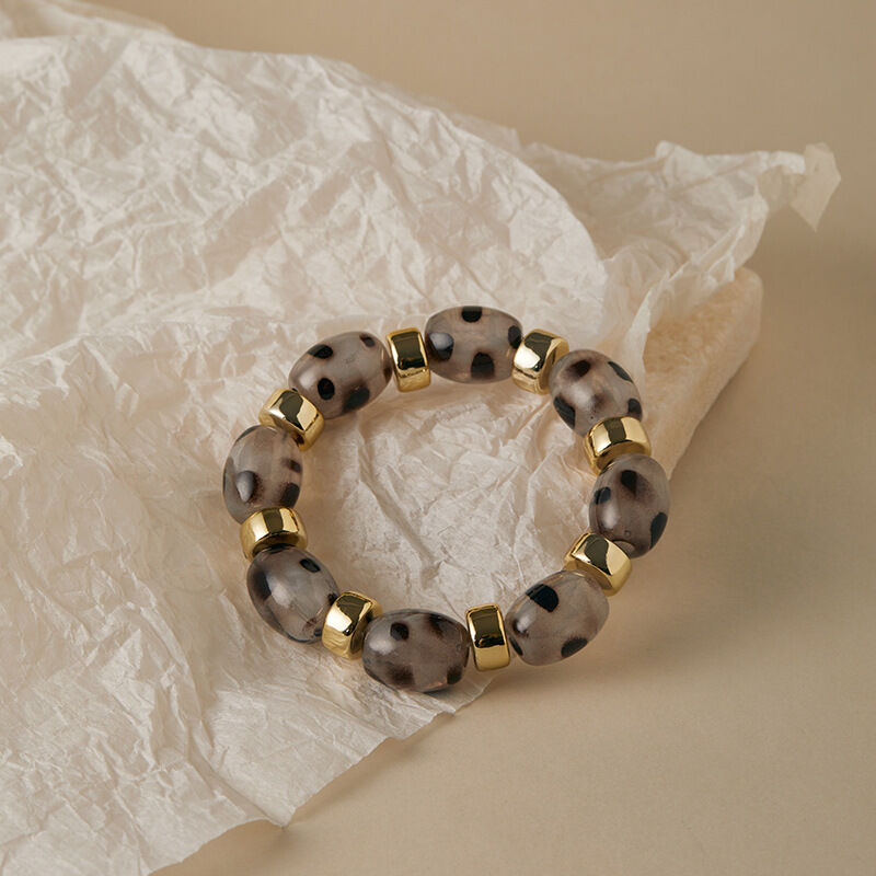 Retro Irregular Shape Leopard Print Beads Resin Women's Beaded Bracelets h5 Picture4