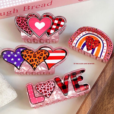 Ethnic Series Sweet Letter Heart Leopard Print Stripe Mixed Color Pvc Unisex Hair Claws