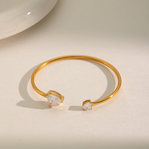 Heart Shape Zircon Stainless Steel Waterproof Gold Color Women's Cuff Bracelet h5 Picture3