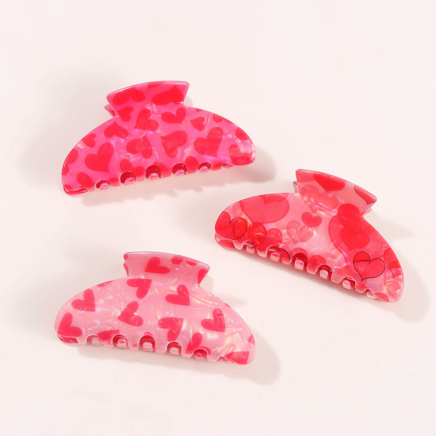 Romantic Series Sweet Heart Solid Color Pvc Hair Claws