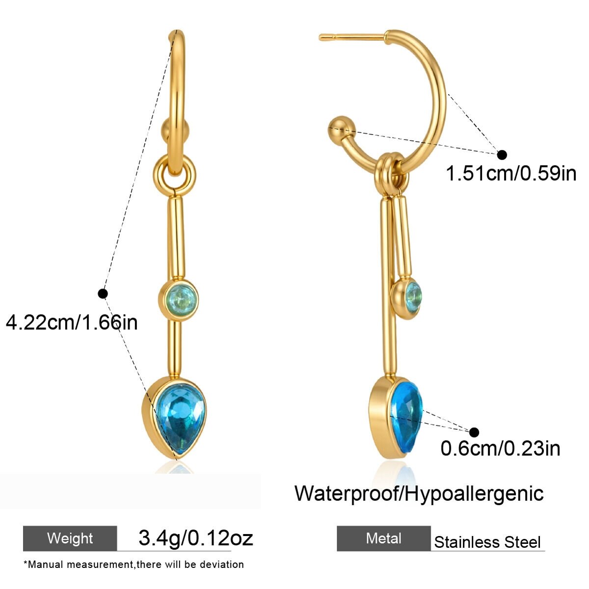 Romantic Series Sweet Patchwork Tassel Stainless Steel Waterproof   Gold Color  Zircon Women's Dangle Earrings 