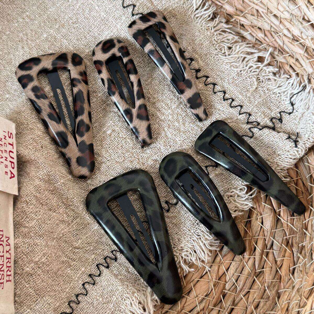 Simple Series Retro Effen Kleur Luipaardprint PU Haarclips