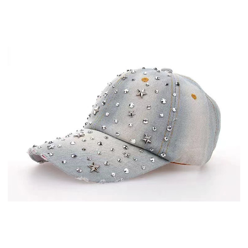 Simple Series Hip-Pop/Rock Solid Color Star Gradient Color Cotton Rhinestone Baseball Cap 