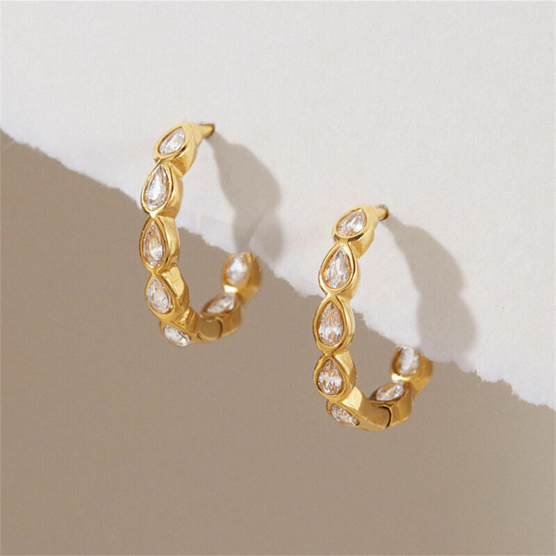 Simple Series Elegant Patchwork Circle Stainless Steel Waterproof Women's Hoop Earrings