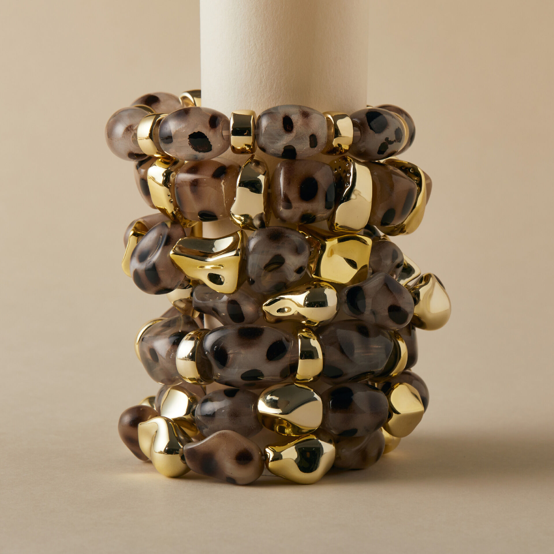 Retro Irregular Shape Leopard Print Beads Resin Women's Beaded Bracelets