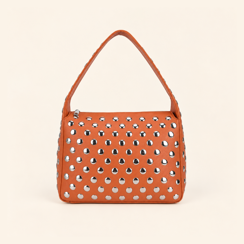 Borsa a tracolla quadrata da donna in PU di alta qualità, stile streetwear, con borchie in metallo e rivetti in tinta unita.