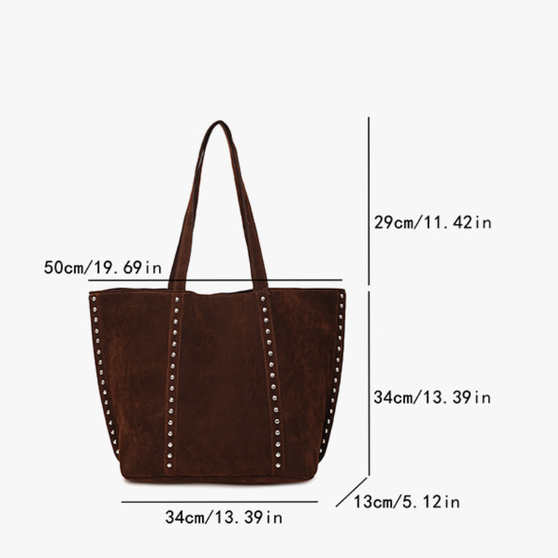 Casual Stijl Dames Draagtassen Met Metalen Details, Studs En Klinknagels, Effen Kleur En Suède. Afbeelding6