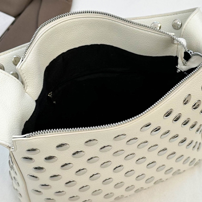 Streetwear Stijl, Metalen Details, Studs, Effen Kleur, Klinknagels, Premium Kwaliteit Pu, Vierkante Schoudertas Voor Dames h5 Afbeelding3