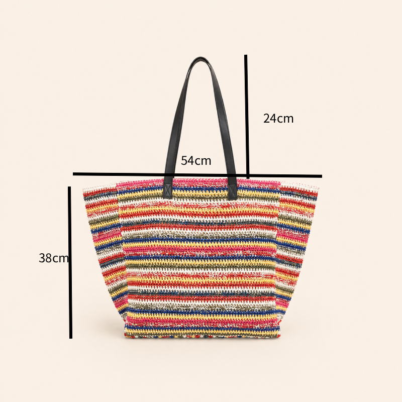 Borsa A Tracolla Da Donna In Rafia Intrecciata, Stile Casual, A Righe E Colori Misti. h5 