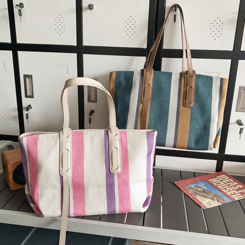 Borse Tote Da Donna In Tela, Stile Casual, Senza Righe, Colori Misti h5 Immagine4