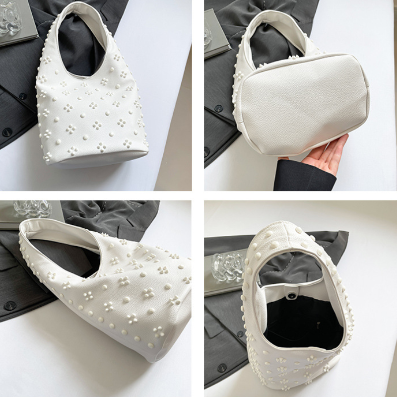 Casual Stijl, Effen Kleur, Met Studs En Klinknagels, Premium Kwaliteit Pu Dames Bucket Handtas h5 Afbeelding8