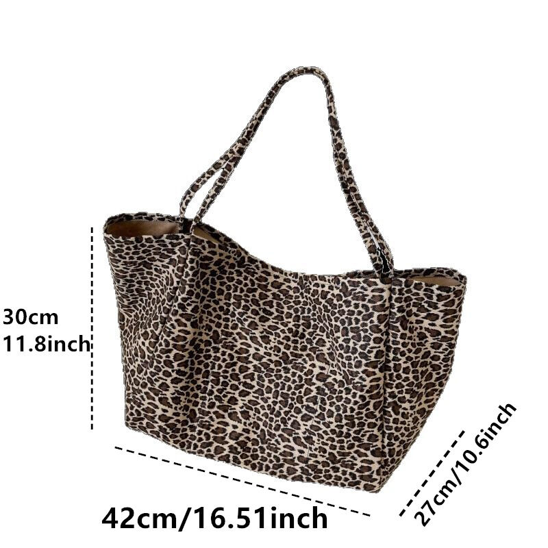 Borse Tote Da Donna In Tela Con Stampa Leopardata, Stile Casual h5 Immagine6