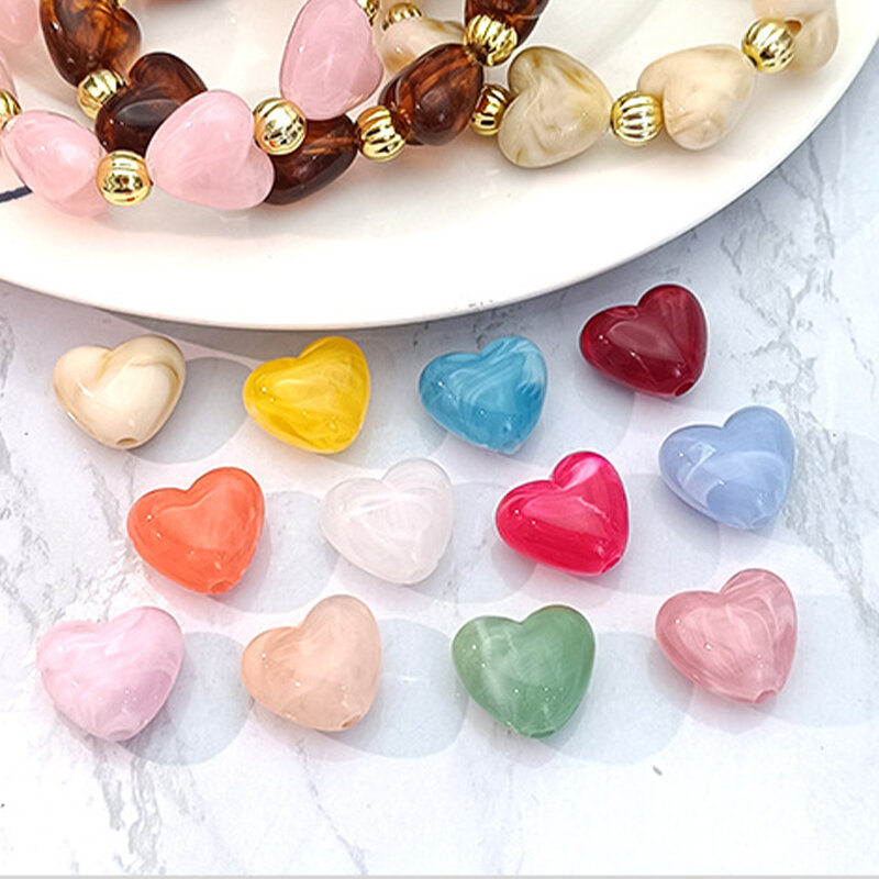 Cuentas acrílicas con forma de corazón en degradado de color