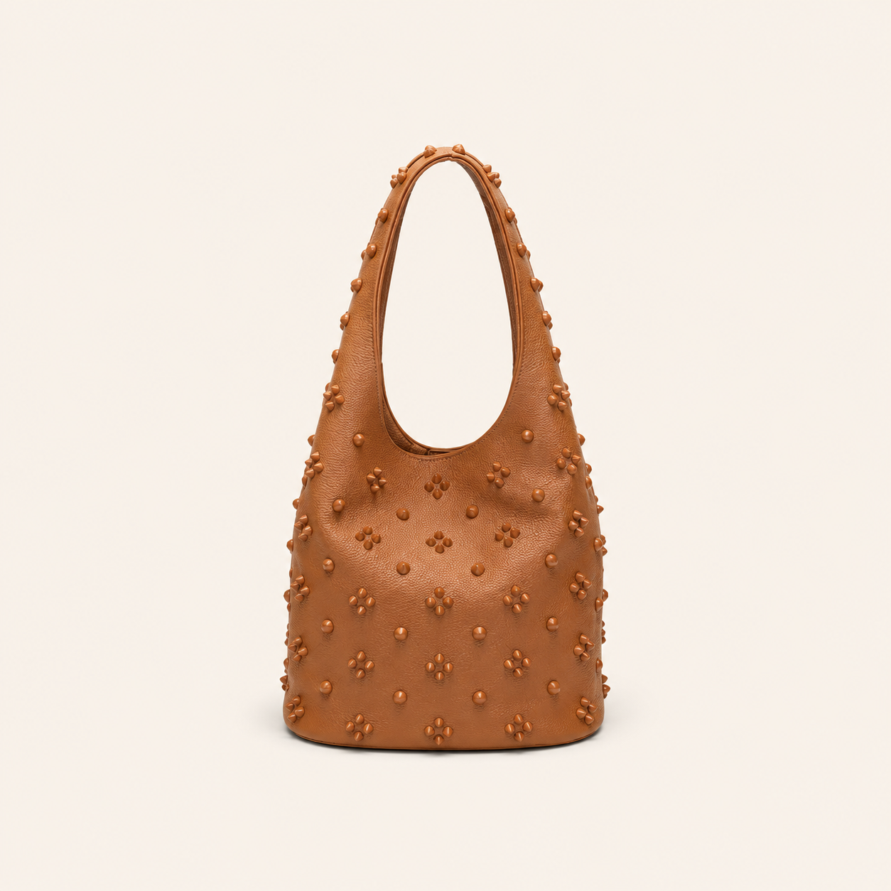 Borsa a secchiello da donna in PU di alta qualità, stile casual, tinta unita, con borchie e rivetti.