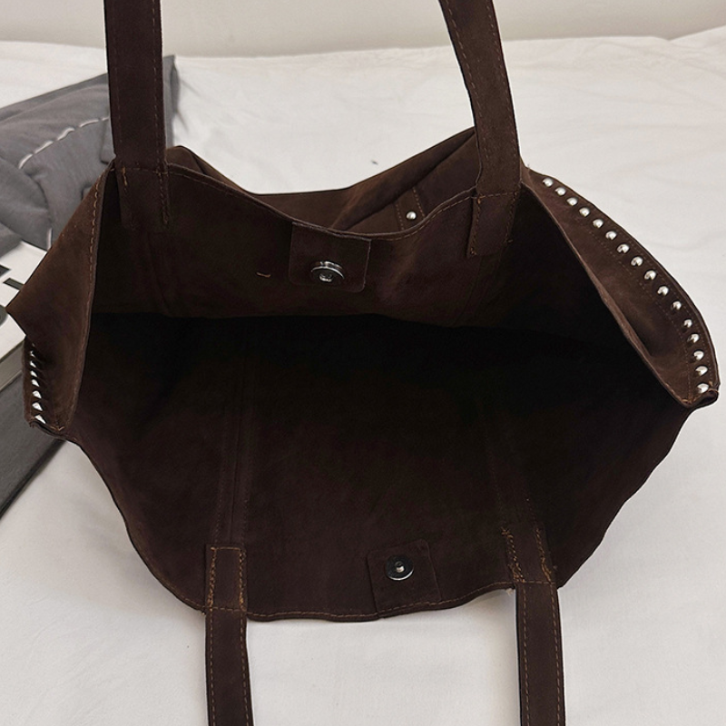 Casual Stijl Dames Draagtassen Met Metalen Details, Studs En Klinknagels, Effen Kleur En Suède. Afbeelding5