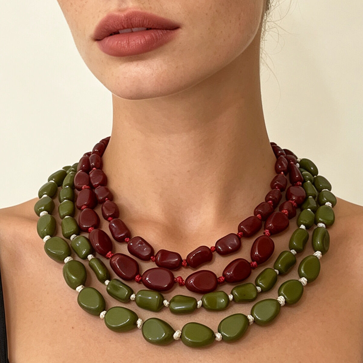 Collane Da Donna A Catena Con Perline In Resina Dalla Forma Irregolare E Stile Retrò, Serie Classic. Immagine2