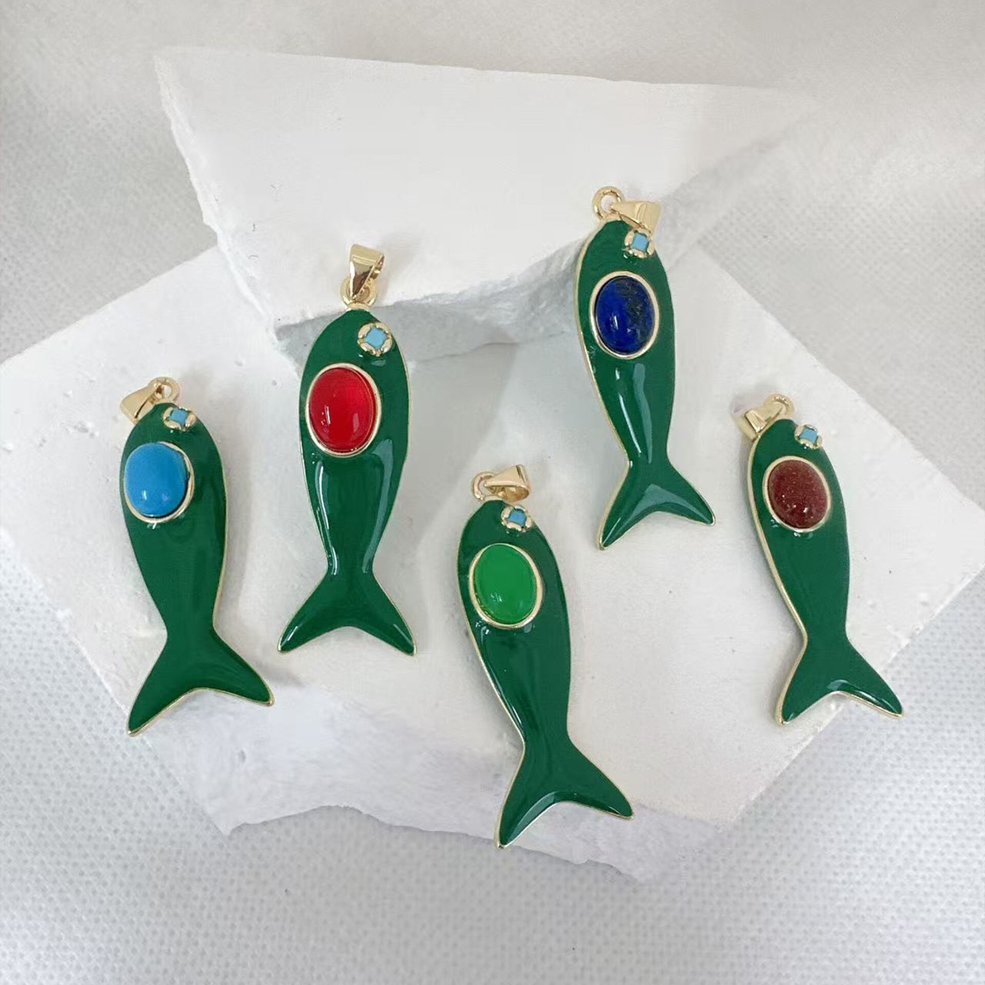 Fish Shape Natural Stone Copper Women's Pendants Picture2