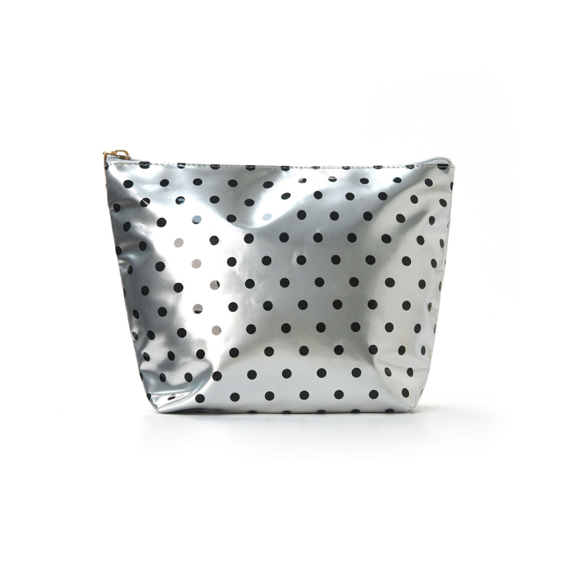 Pochette per il trucco in pelle a tinta unita con stampa a pois, serie Simple.