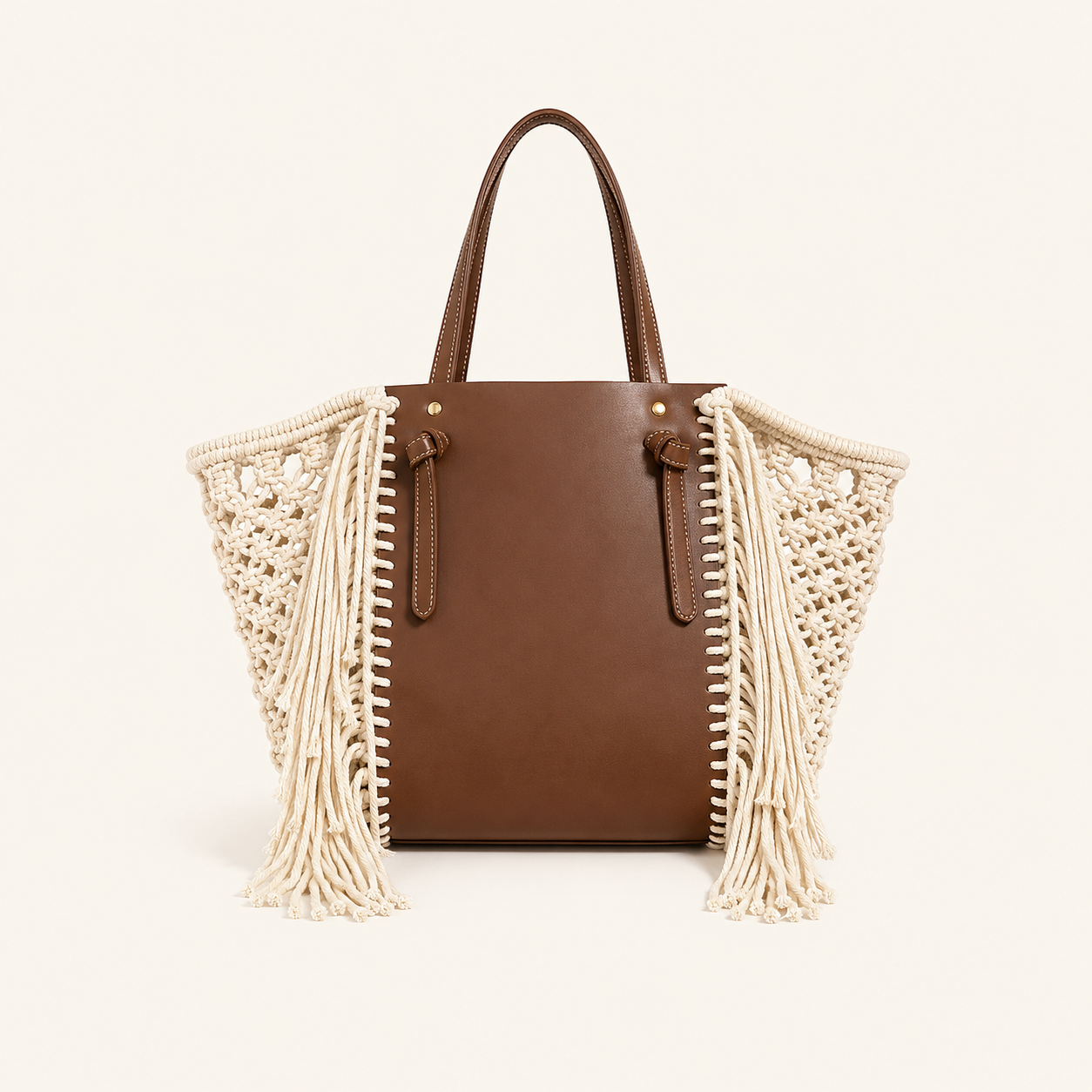 Sac Cabas Femme En Pu Tissé Ajouré, Style Décontracté, Orné De Pompons Et De Fronces h5 Image2