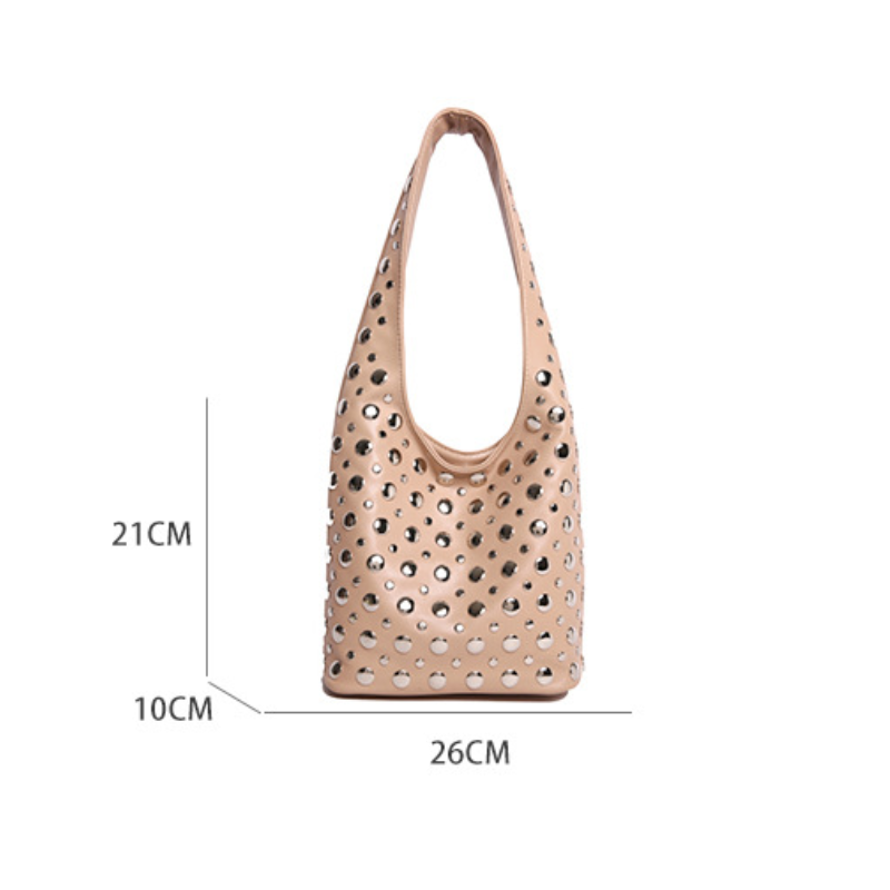 Streetwear Style Metal Hardware Studded Solid Color Rivet Pu Women's Bucket Bag Shoulder Bags Picture10