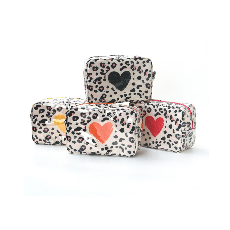 Simple Series Casual Heart Leopard Print Pvc Makeup Bags 2