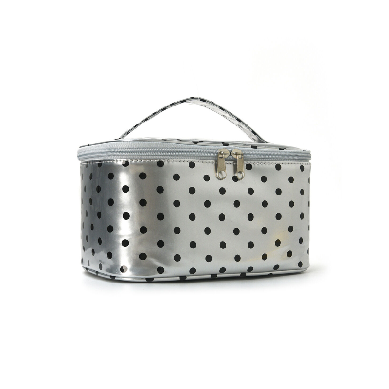 Pochette per il trucco in pelle a pois della serie Simple, perfette per tutti i giorni.