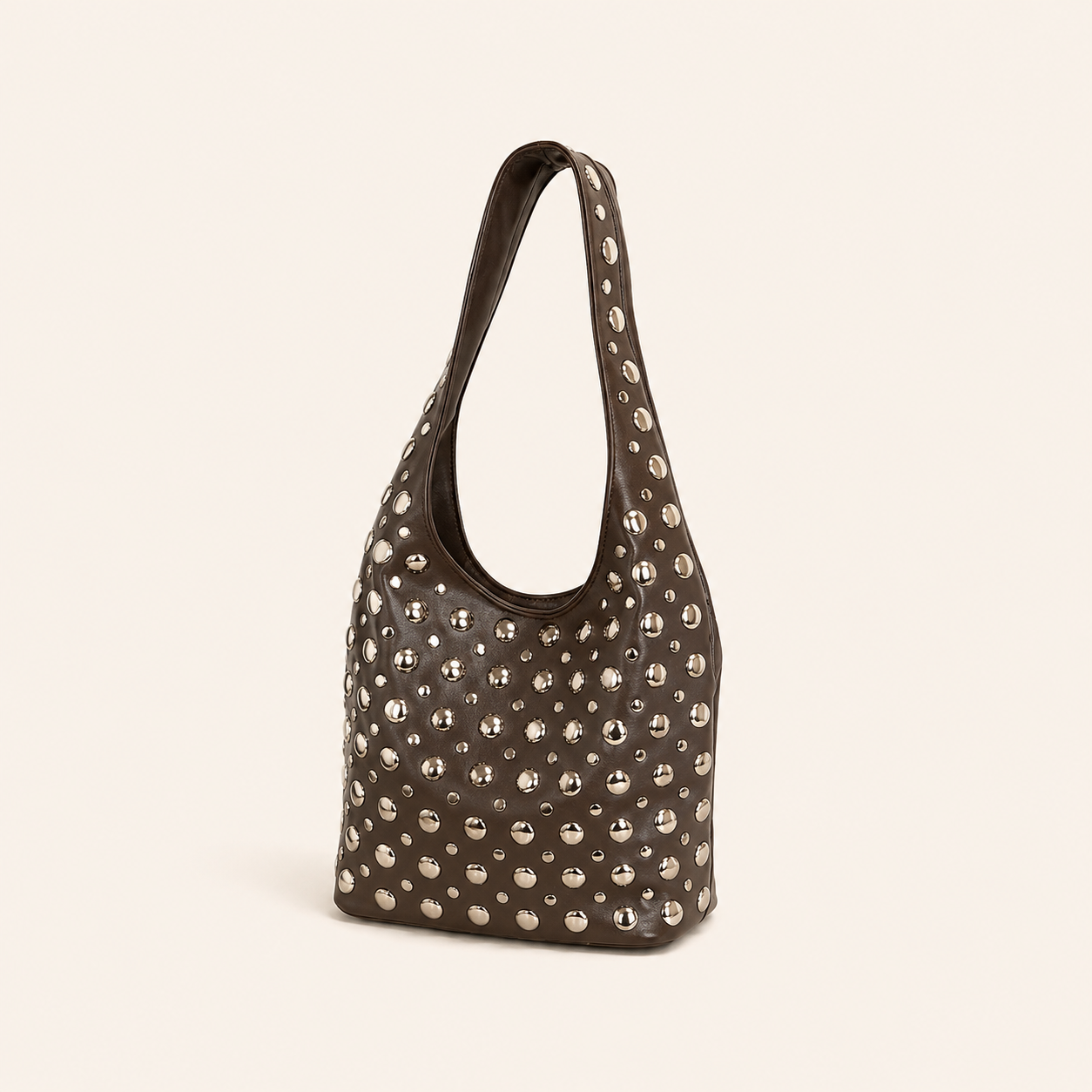 Streetwear Style Metal Hardware Studded Solid Color Rivet Pu Women's Bucket Bag Shoulder Bags 2