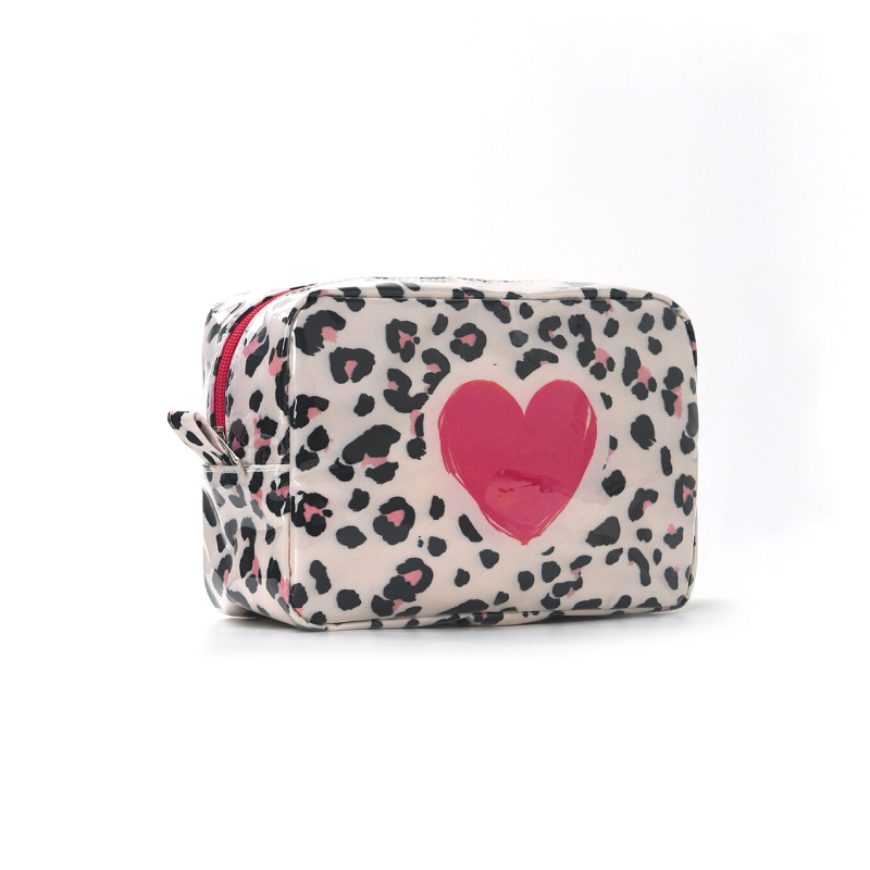 Simple Series Casual Heart Leopard Print Pvc Makeup Bags