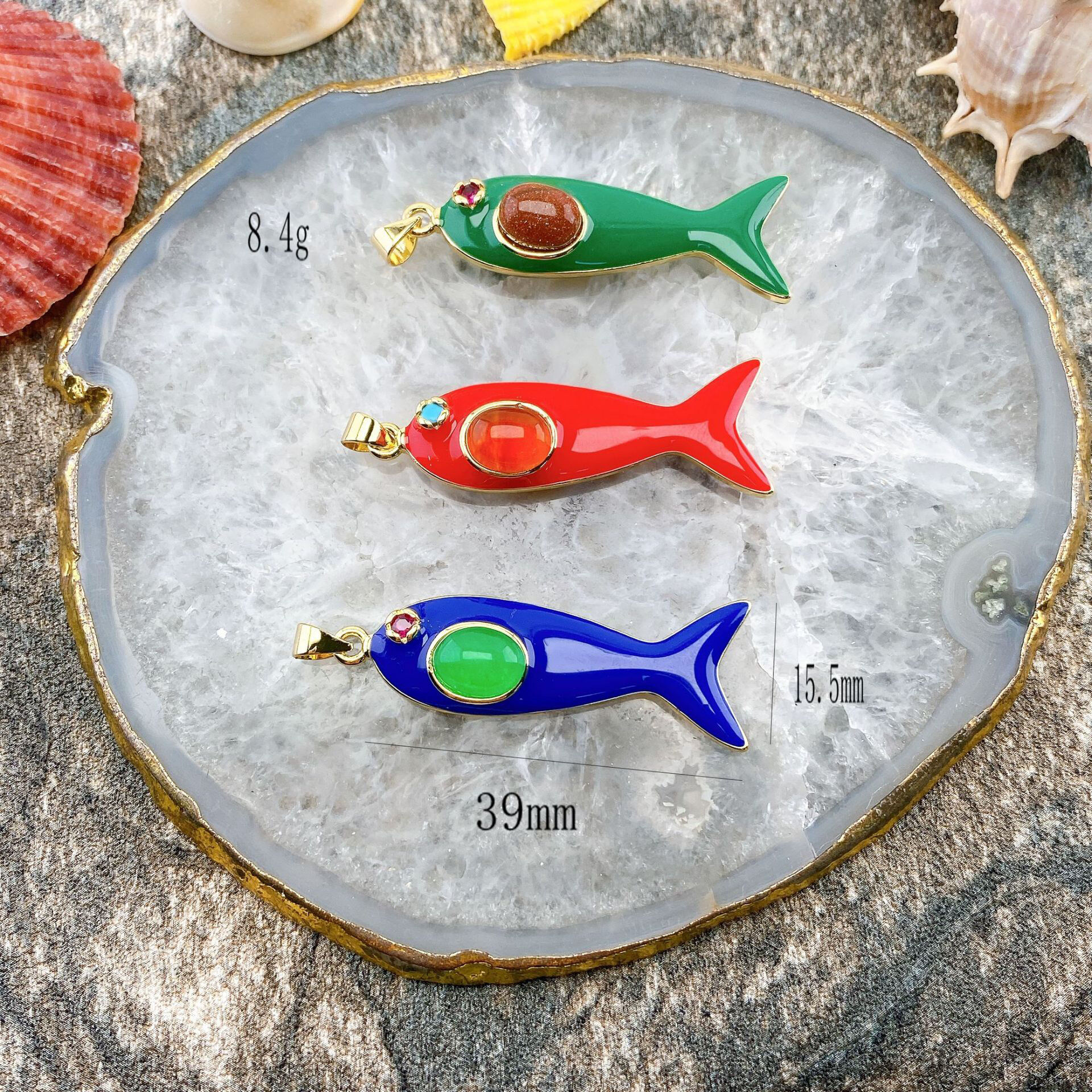 Fish Shape Natural Stone Copper Women's Pendants Picture3