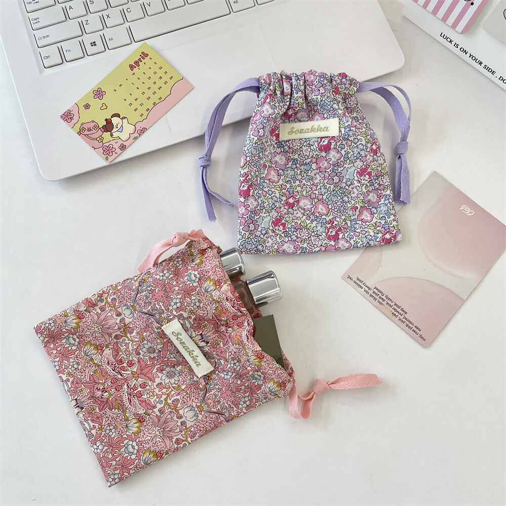Borsa Portaoggetti In Tessuto Di Cotone Intrecciato A Righe Floreali, Serie Simple, Grande Capacità. h5 Immagine4
