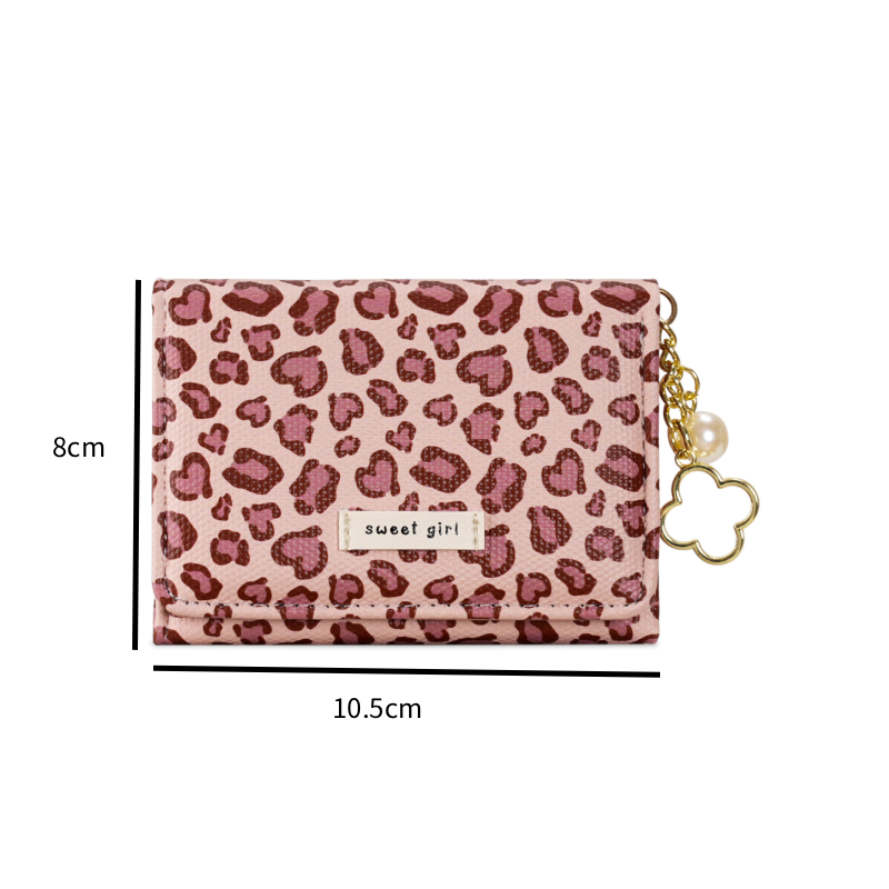 Portafoglio Quadrato Da Donna In Pu Con Dettagli In Metallo, Stampa Leopardata E Motivo A Trifoglio, Stile Casual, Con Portafogli E Porta Carte. Immagine4
