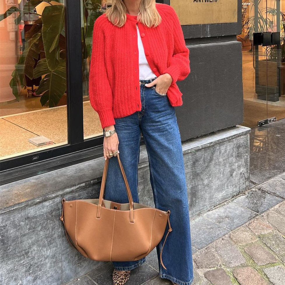 Jersey de punto para mujer, sofisticado, minimalista, elegante, de color liso y versátil.