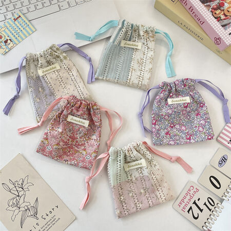 Simple Series Daily Flower Stripe Woven Cotton Large Capacity Fabric Storage Bag 2