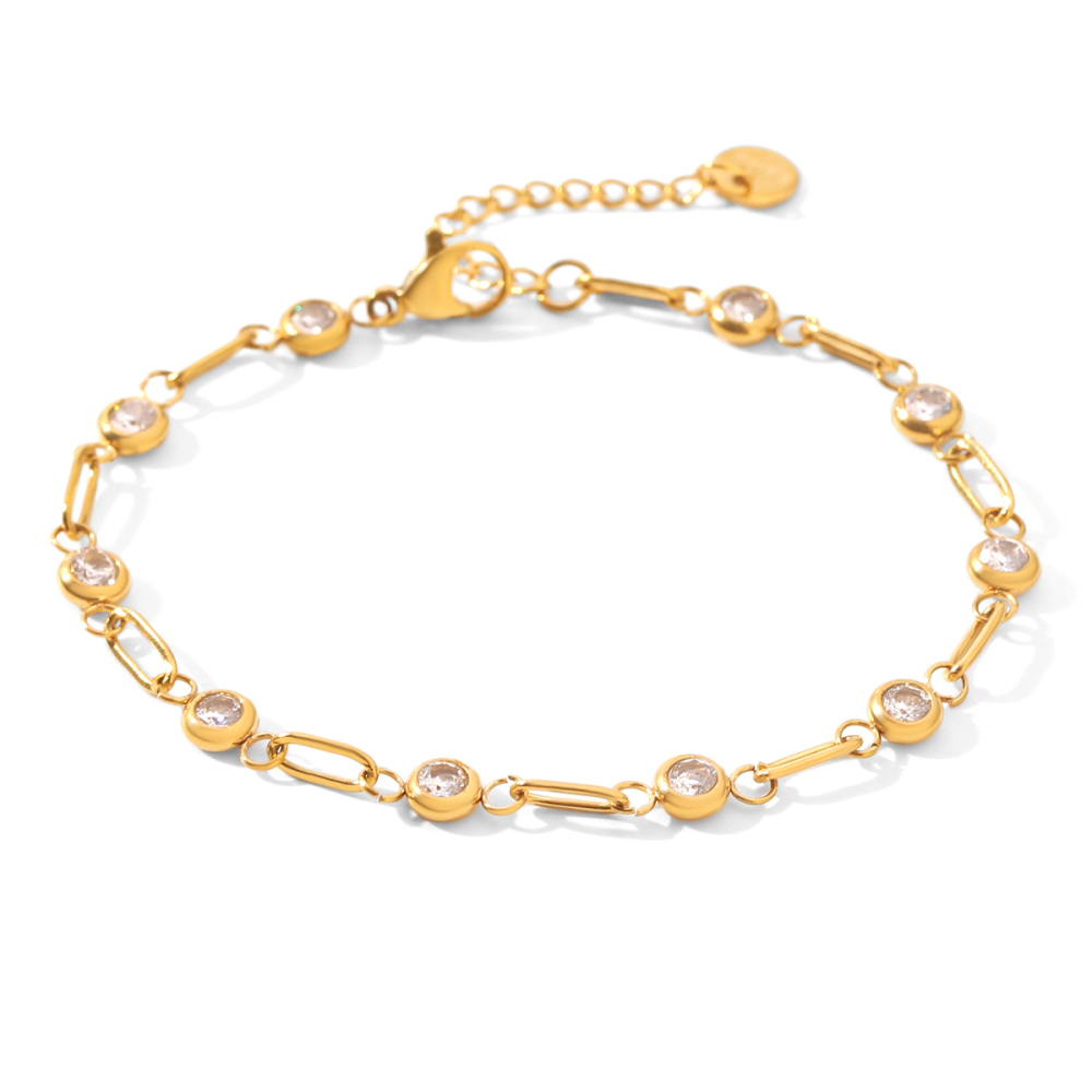 Stainless Steel Waterproof Gold Color Zircon Women's Chain Bracelets